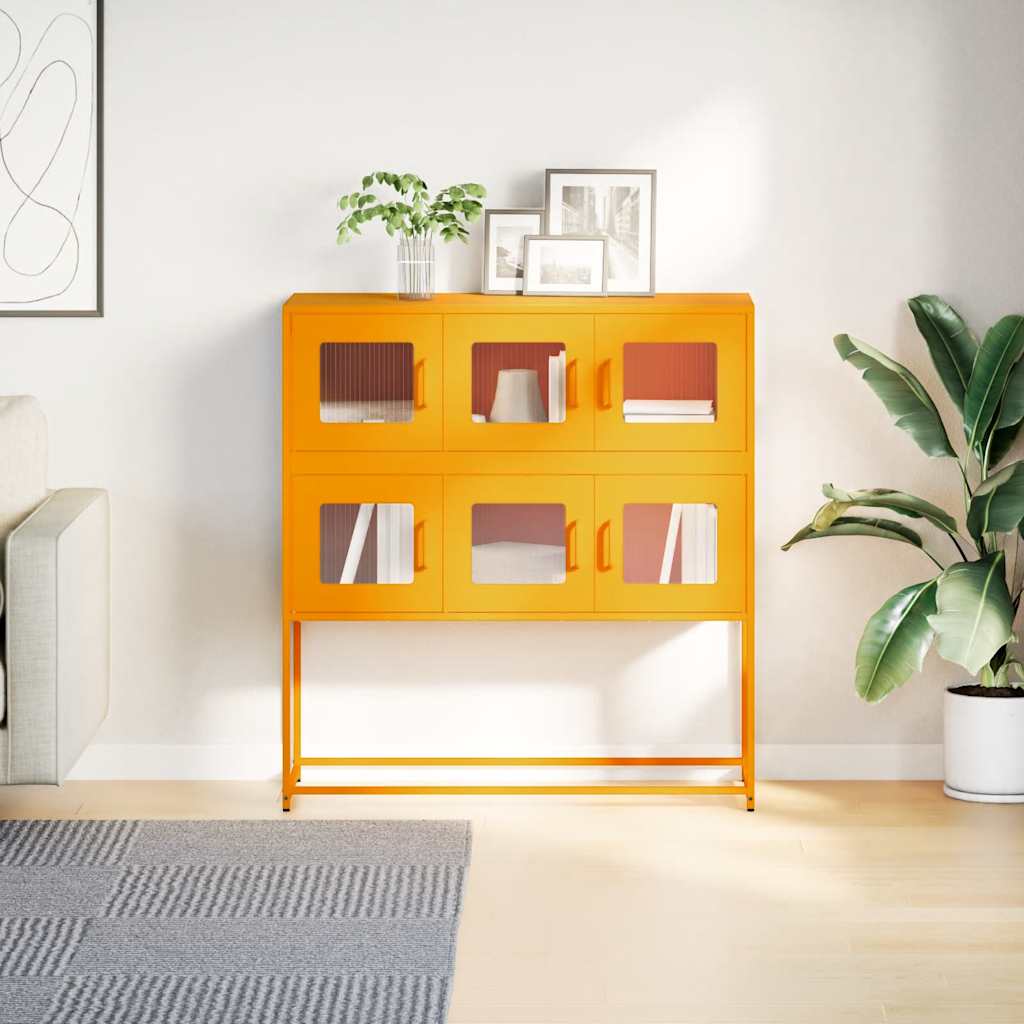 Skjenk sennepsgul 100,5x39x107 cm kaldvalset stål