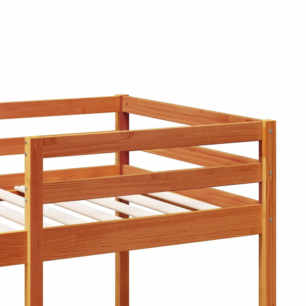 Ramme loftseng skrivebord hyller voksbrun 90x200 cm heltre furu