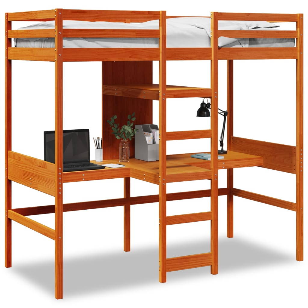 Ramme for loftseng uten madrass voksbrun 90x190 cm heltre furu