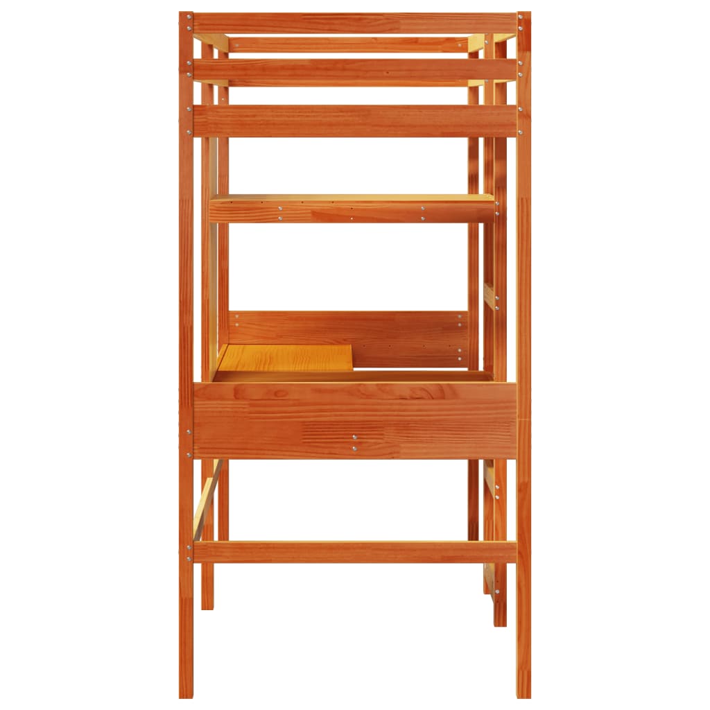 Ramme for loftseng uten madrass voksbrun 90x190 cm heltre furu