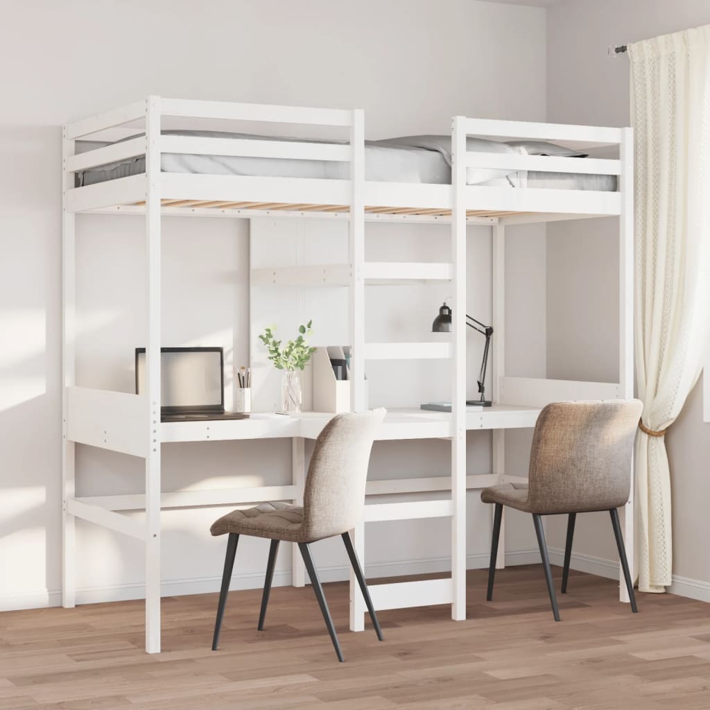 Ramme for loftseng uten madrass hvit 75x190 cm heltre furu