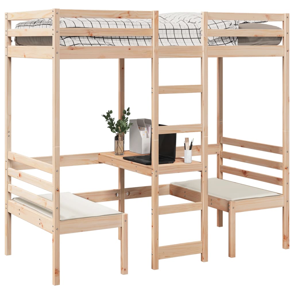 Ramme for loftseng skrivebord og stoler 90x200 cm heltre furu