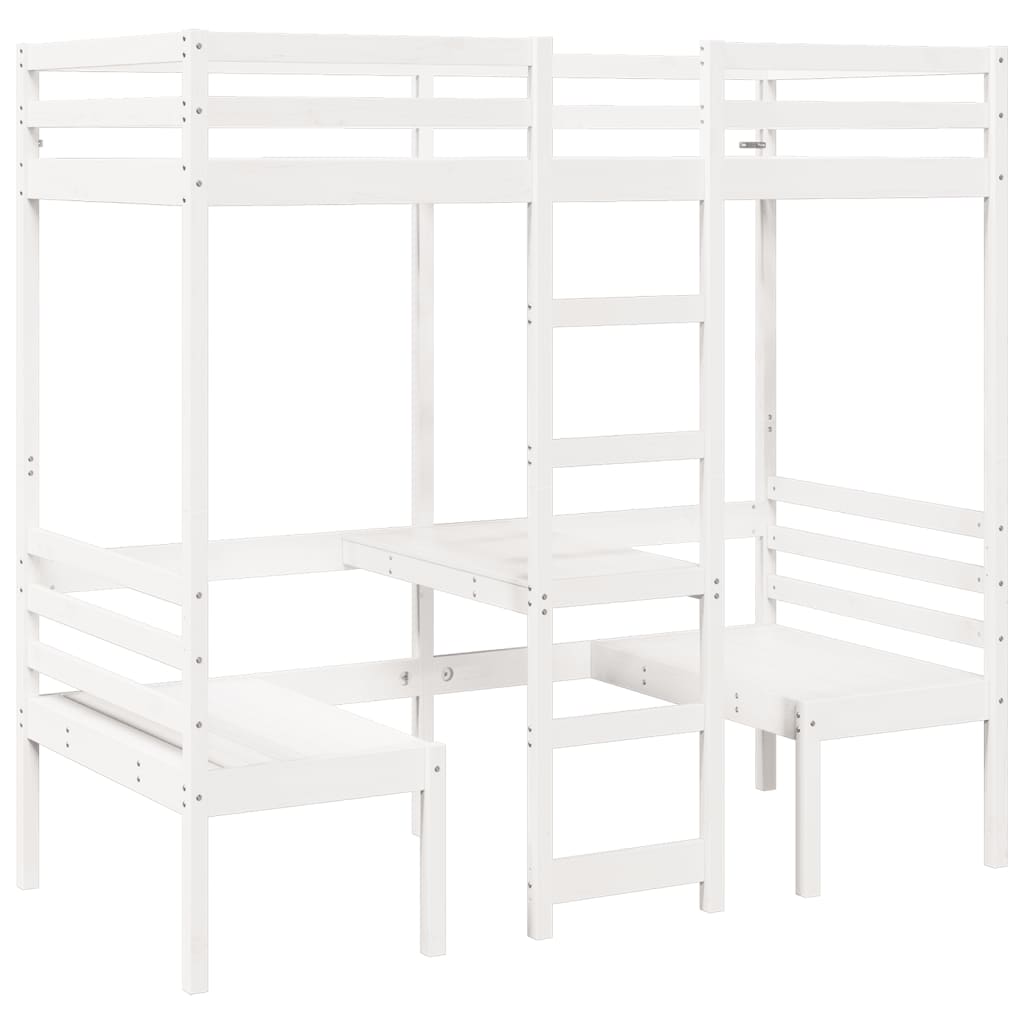Ramme for loftseng skrivebord stoler hvit 90x200 cm heltre furu