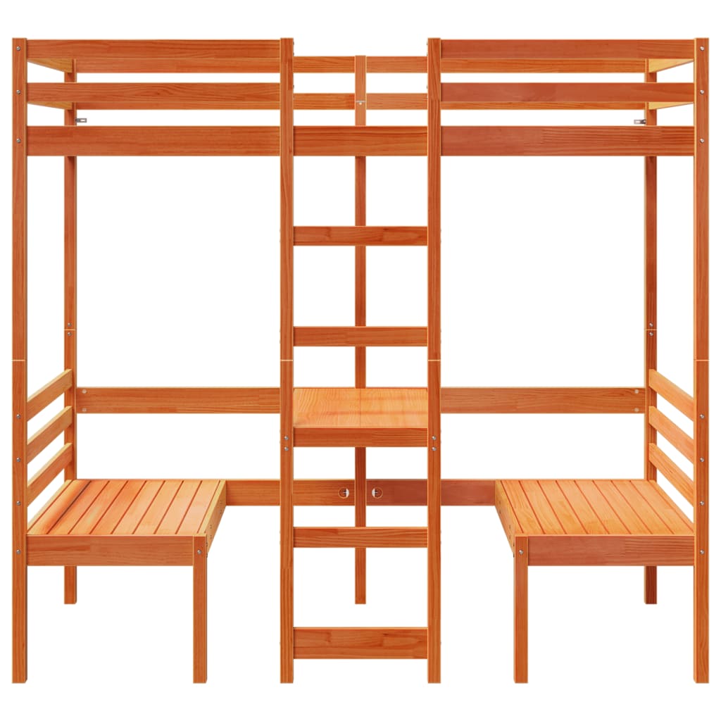 Ramme loftseng skrivebord stoler voksbrun 90x200 cm heltre furu