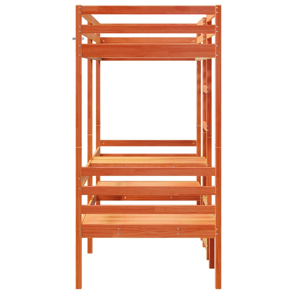 Ramme loftseng skrivebord stoler voksbrun 90x200 cm heltre furu