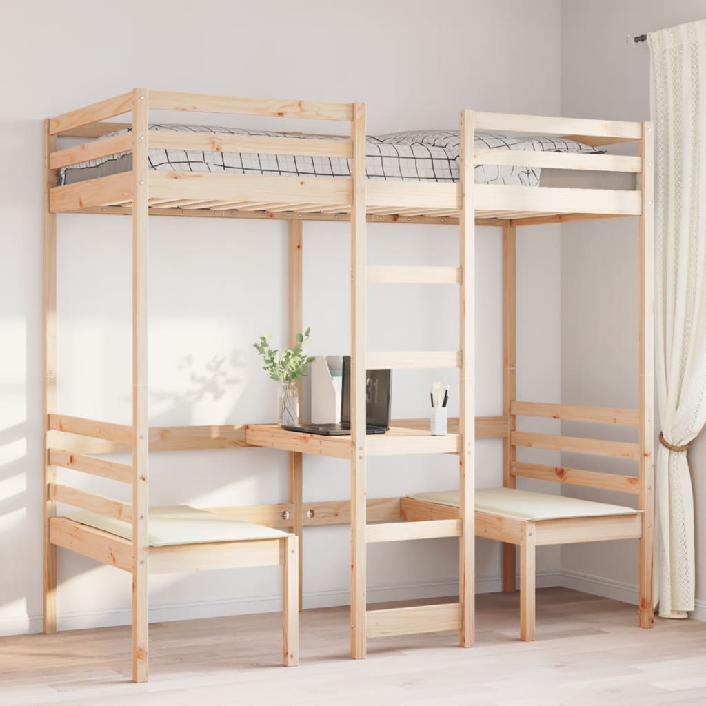 Ramme for loftseng skrivebord og stoler 80x200 cm heltre furu