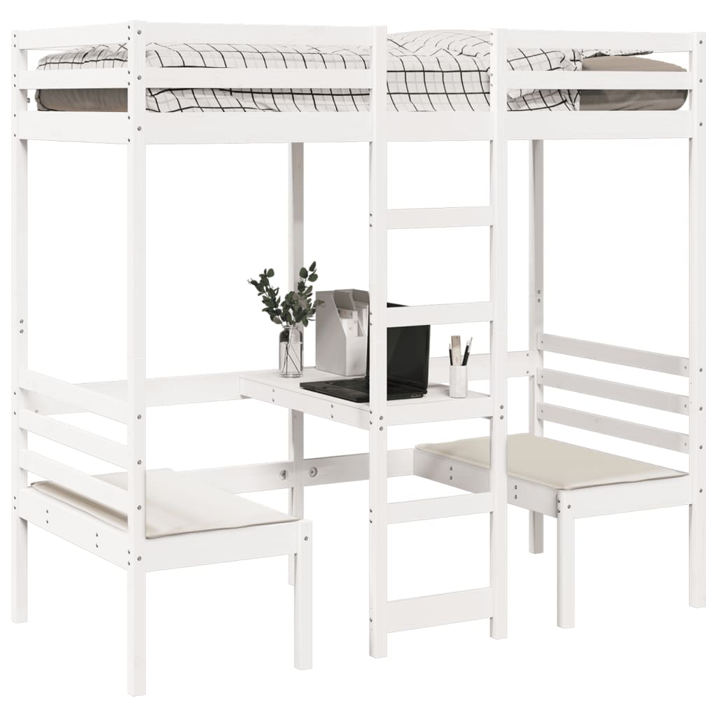 Ramme for loftseng skrivebord stoler hvit 80x200 cm heltre furu
