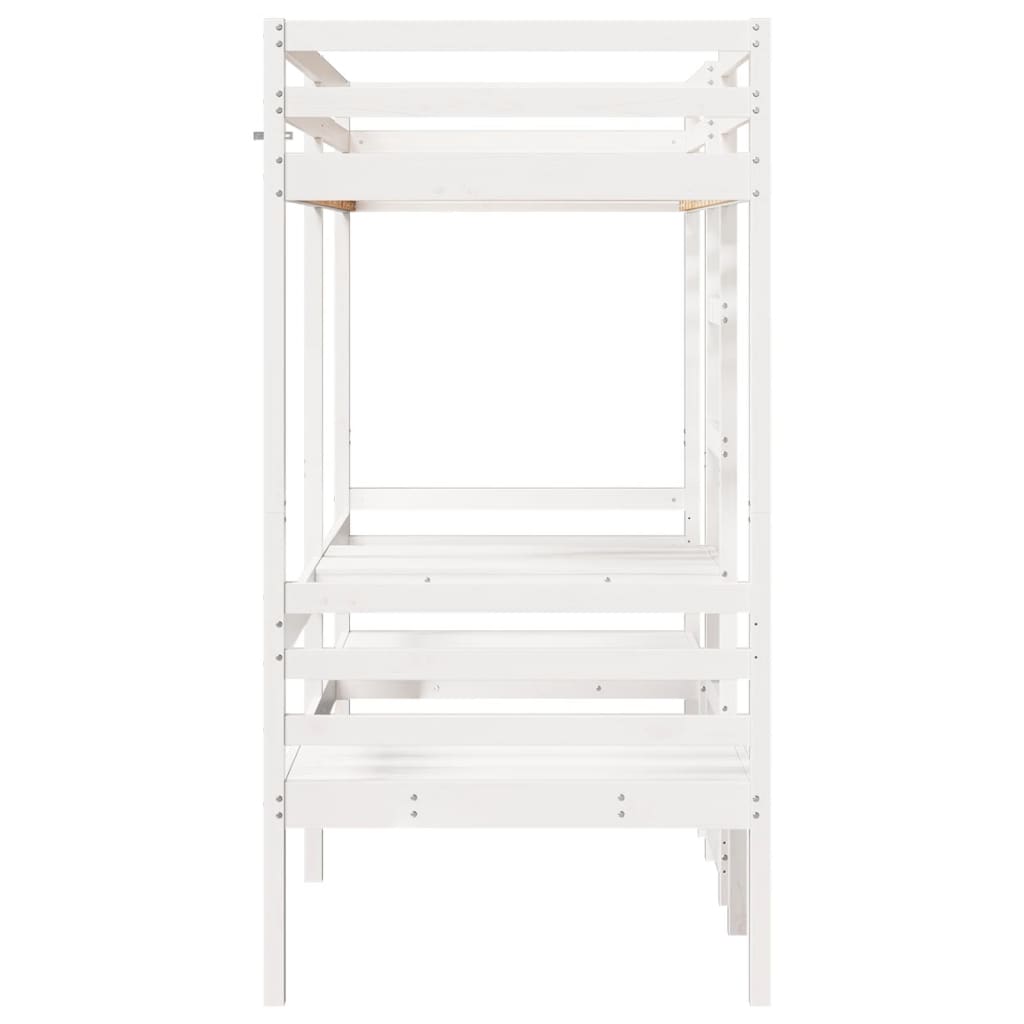 Ramme for loftseng skrivebord stoler hvit 80x200 cm heltre furu