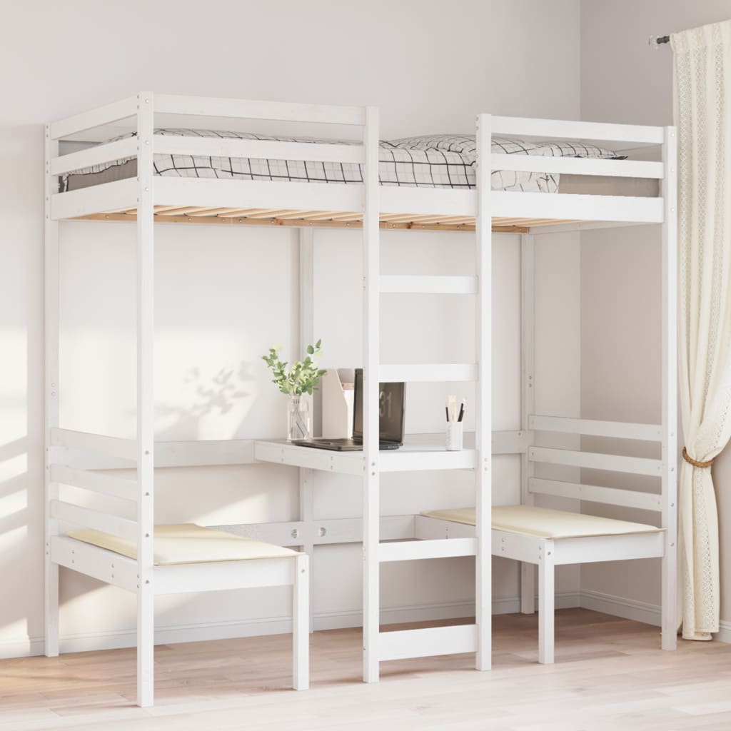 Ramme for loftseng skrivebord stoler hvit 90x190 cm heltre furu