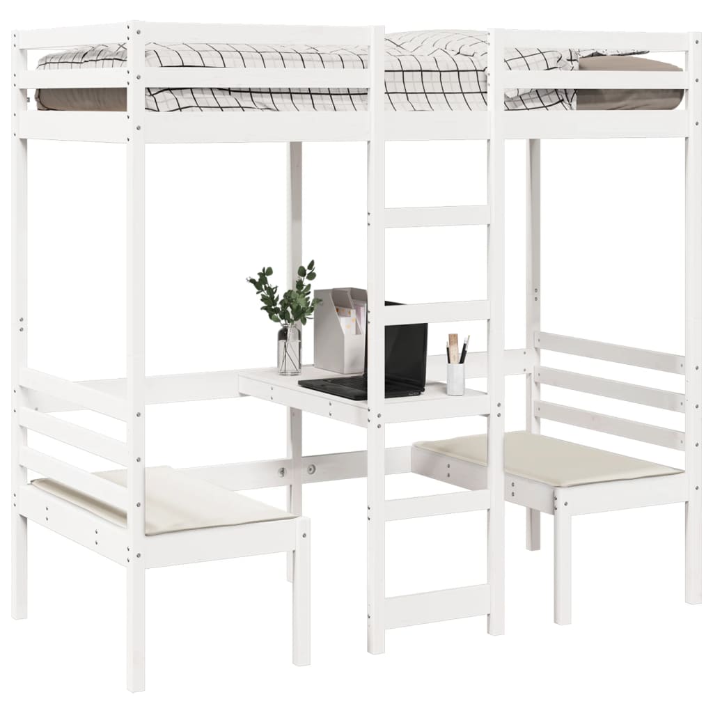 Ramme for loftseng skrivebord stoler hvit 90x190 cm heltre furu