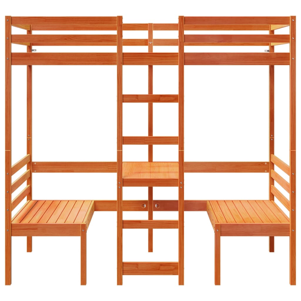 Ramme loftseng skrivebord stoler voksbrun 90x190 cm heltre furu