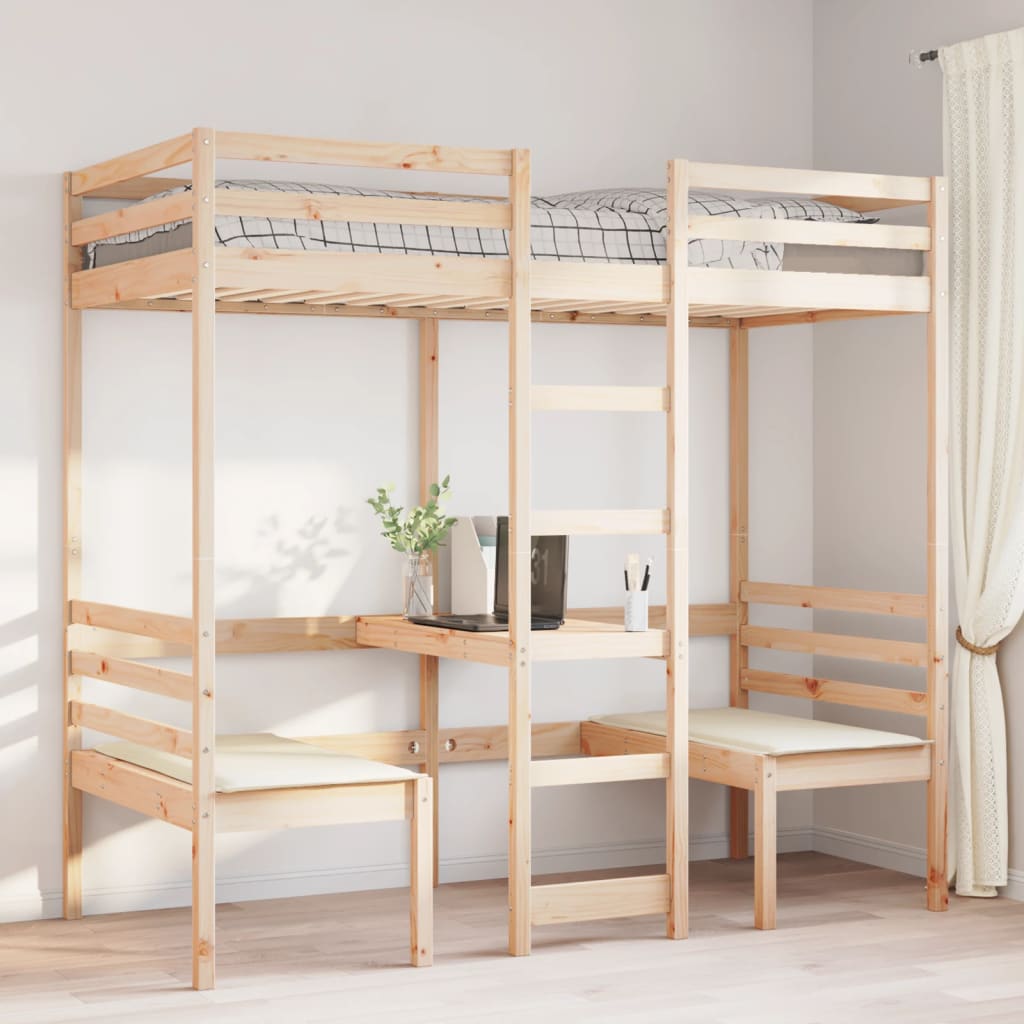 Ramme for loftseng skrivebord og stoler 75x190 cm heltre furu