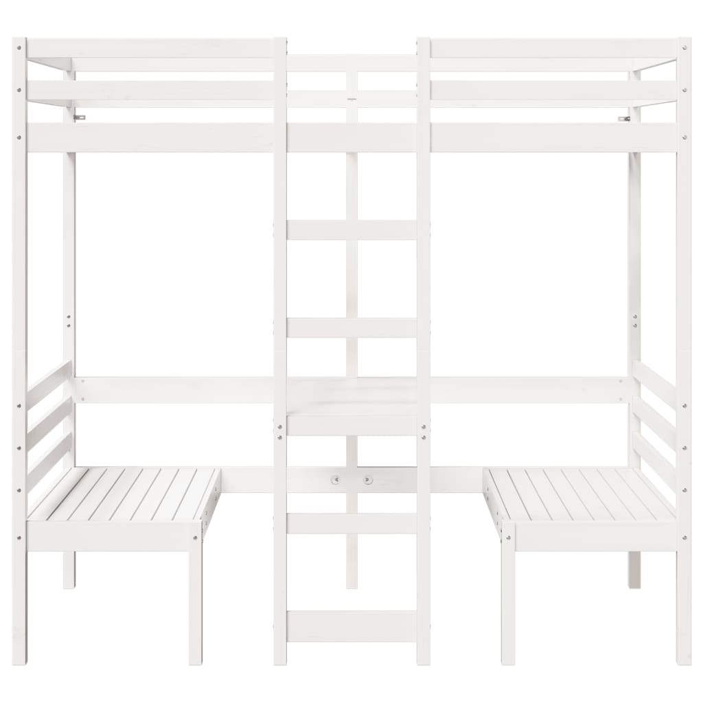 Ramme for loftseng skrivebord stoler hvit 75x190 cm heltre furu