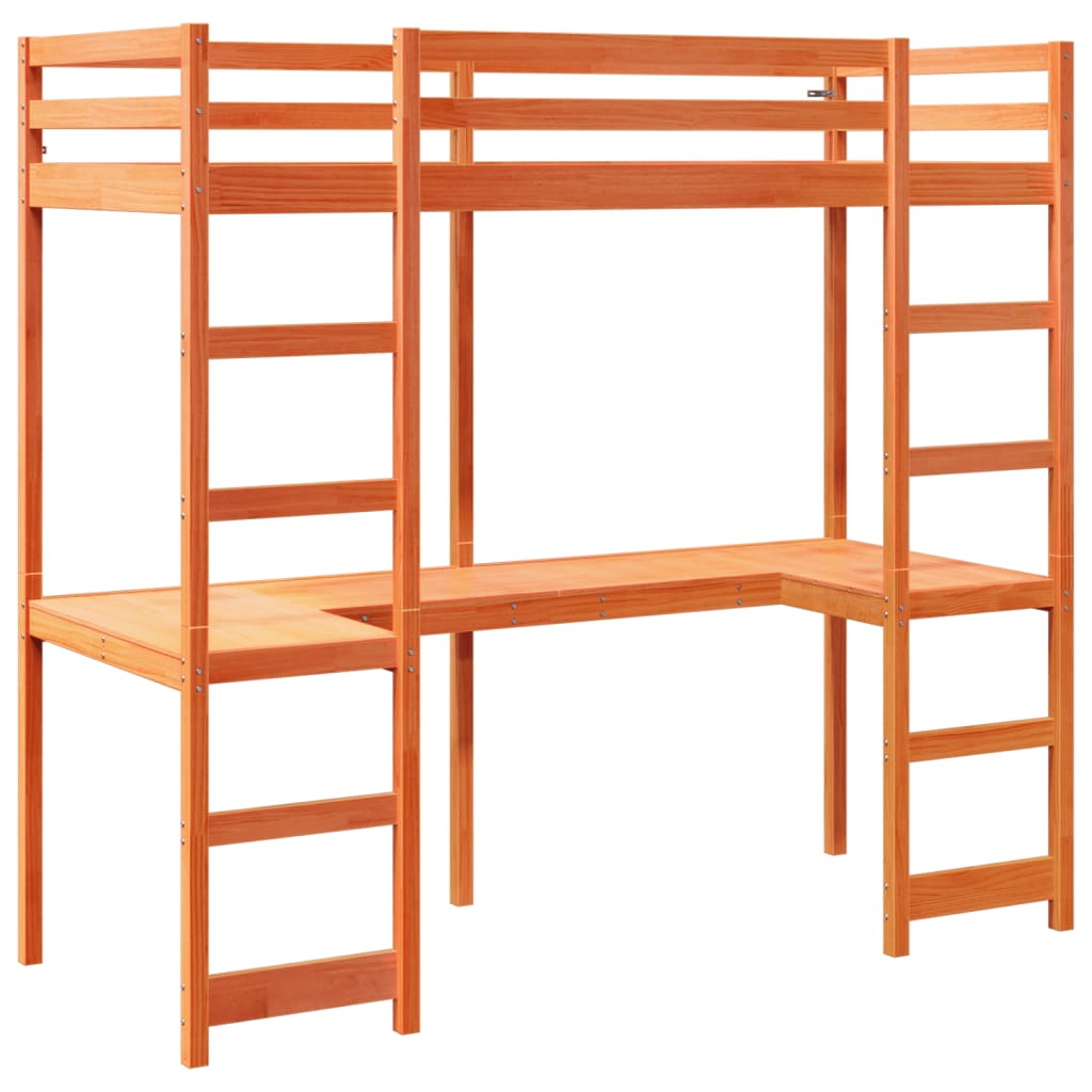 Ramme for loftseng uten madrass voksbrun 80x200 cm heltre furu