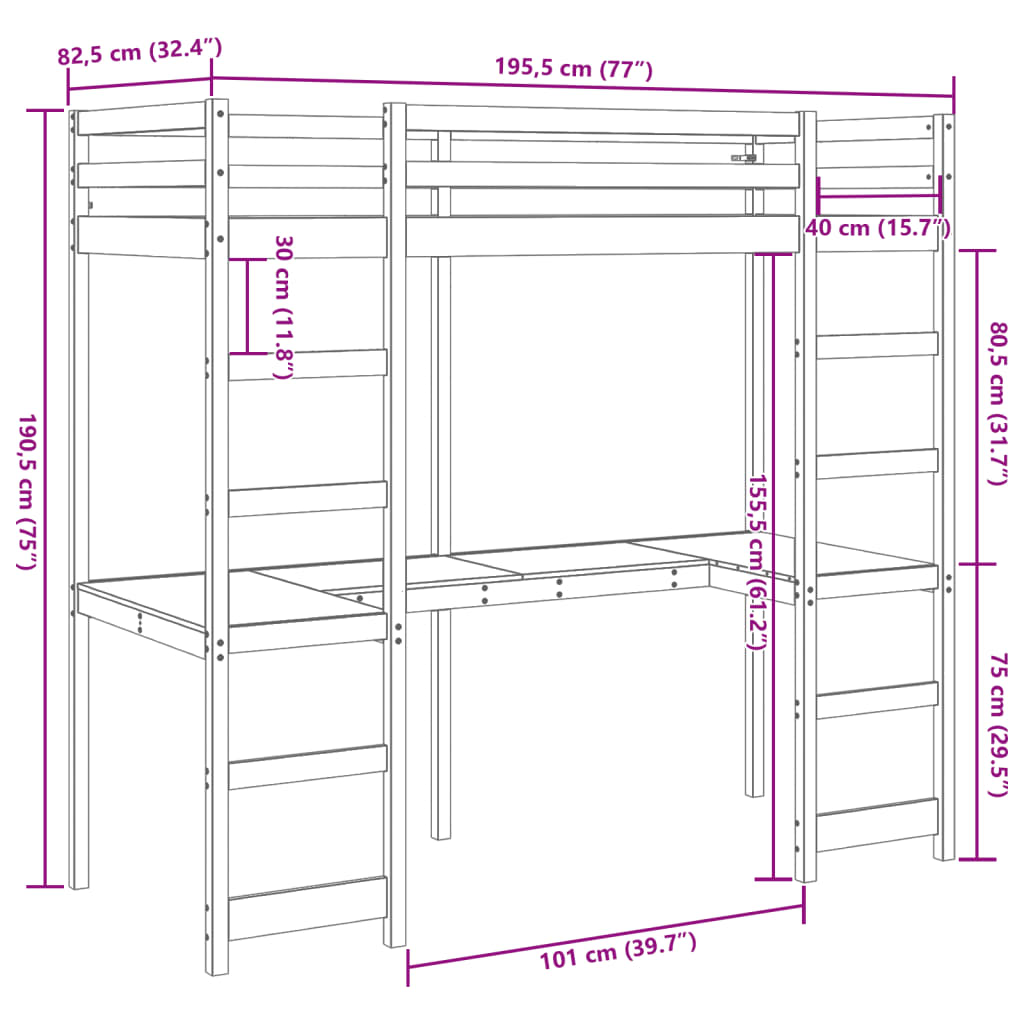 Ramme for køyeseng voksbrun brun 75x190 cm heltre furu
