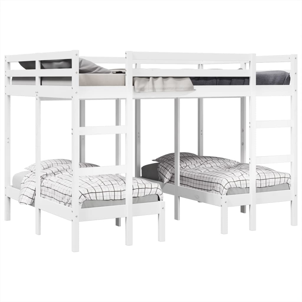 Trippel ramme for køyeseng hvit 140x200/70x140 cm heltre furu