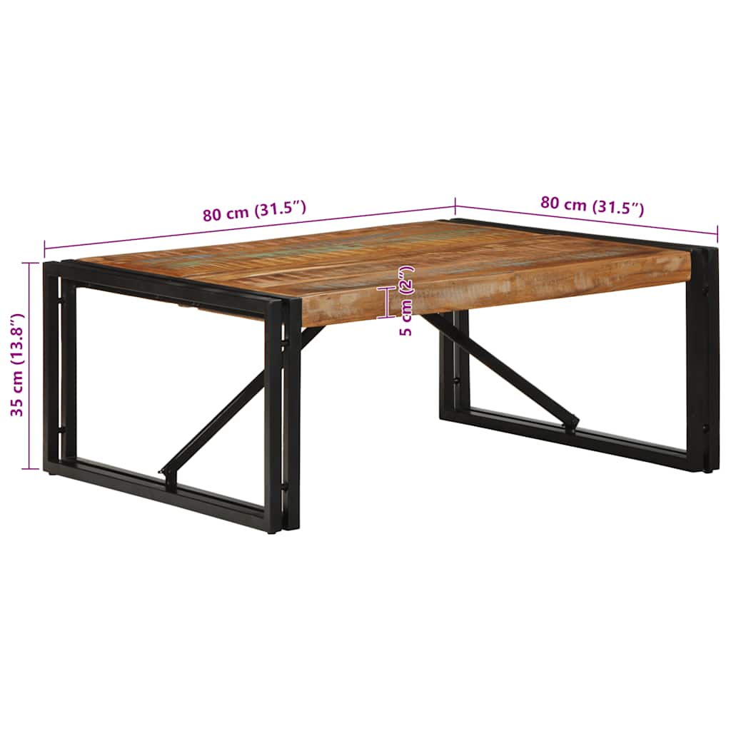 Salongbord flerfarget 80x80x35 cm gjenvunnet heltre