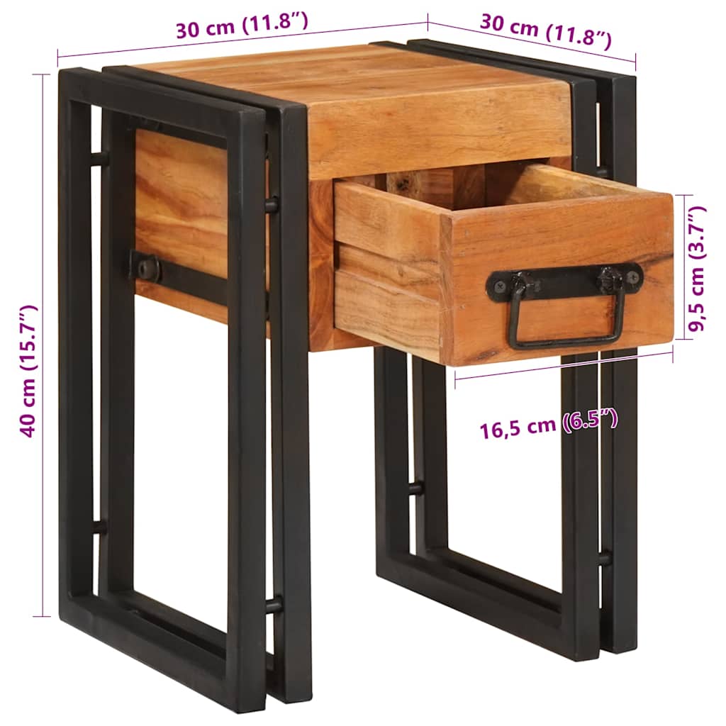 Avlastningsbord Brun og svart 30 x 30 x 40 cm Solid akasietre