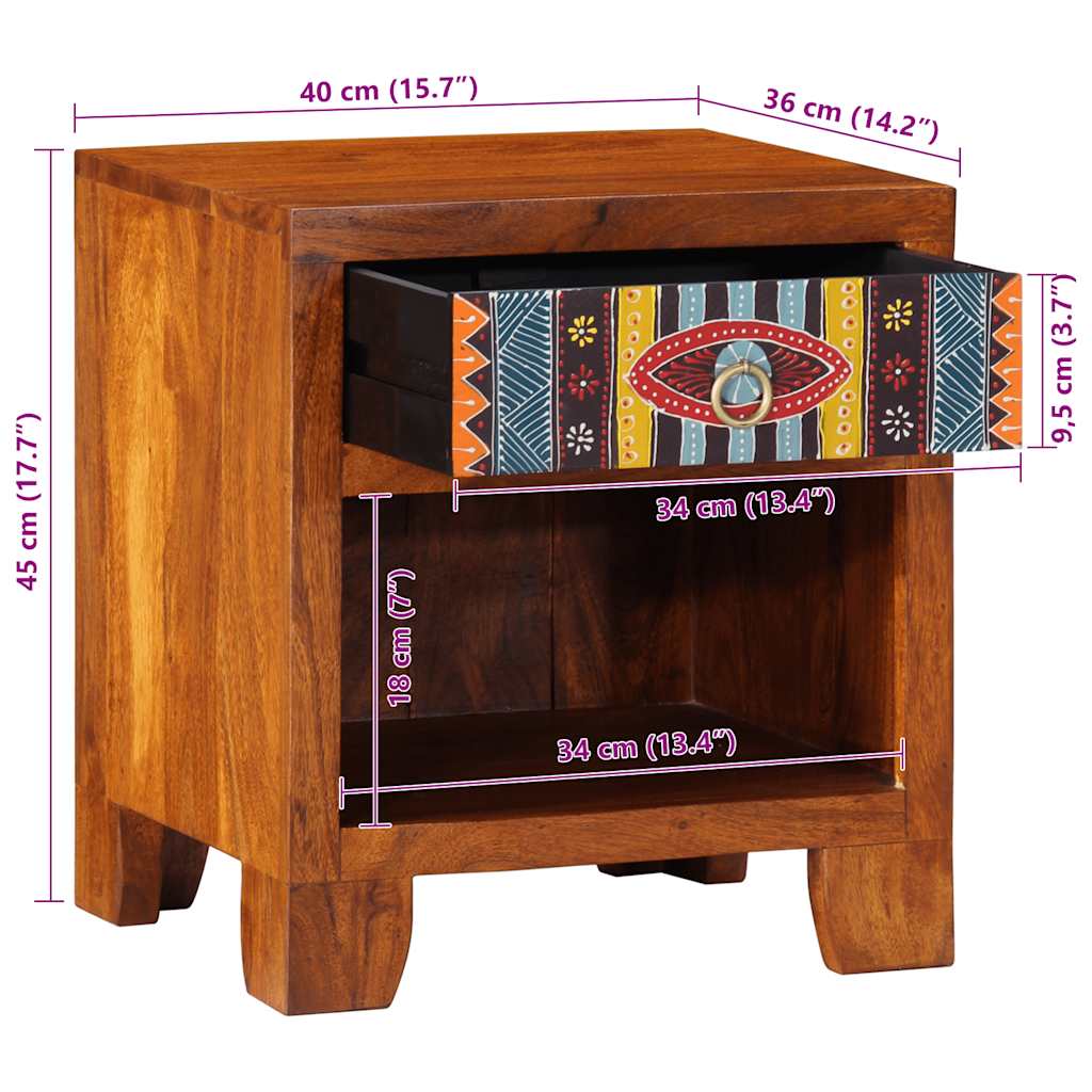 Nattbord 2 stk 40x35x45 cm heltre akasie