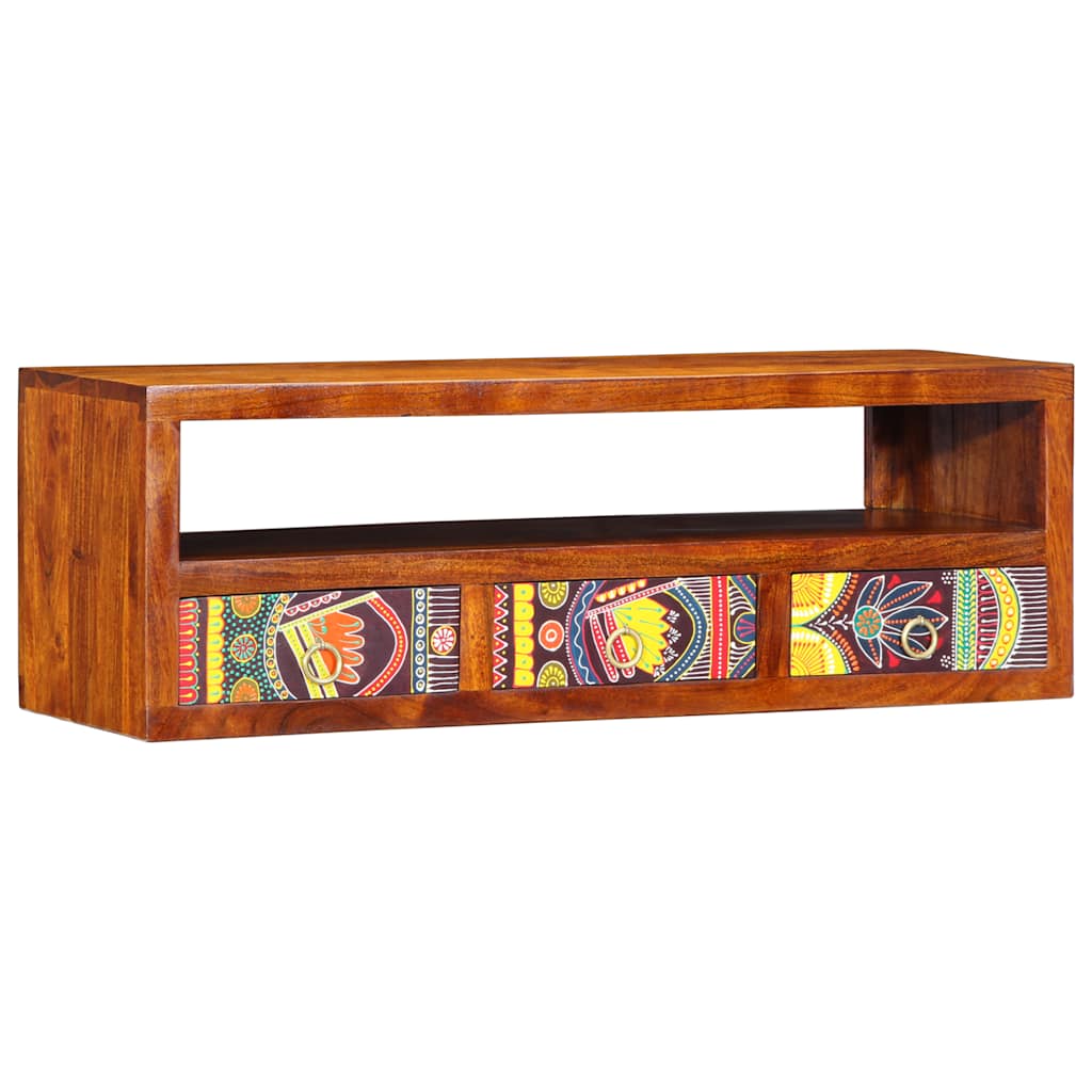 Veggmontert TV-skap flerfarget 90x30x30 heltre akasie