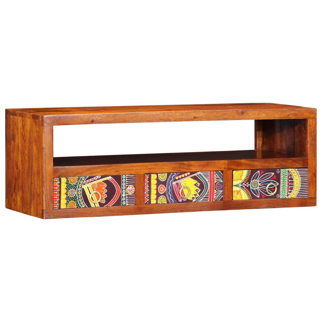 Veggmontert TV-skap flerfarget 90x30x30 heltre akasie
