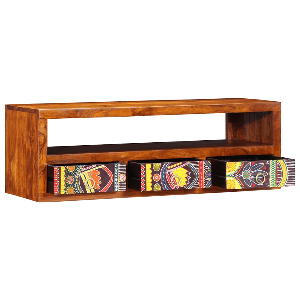 Veggmontert TV-skap flerfarget 90x30x30 heltre akasie