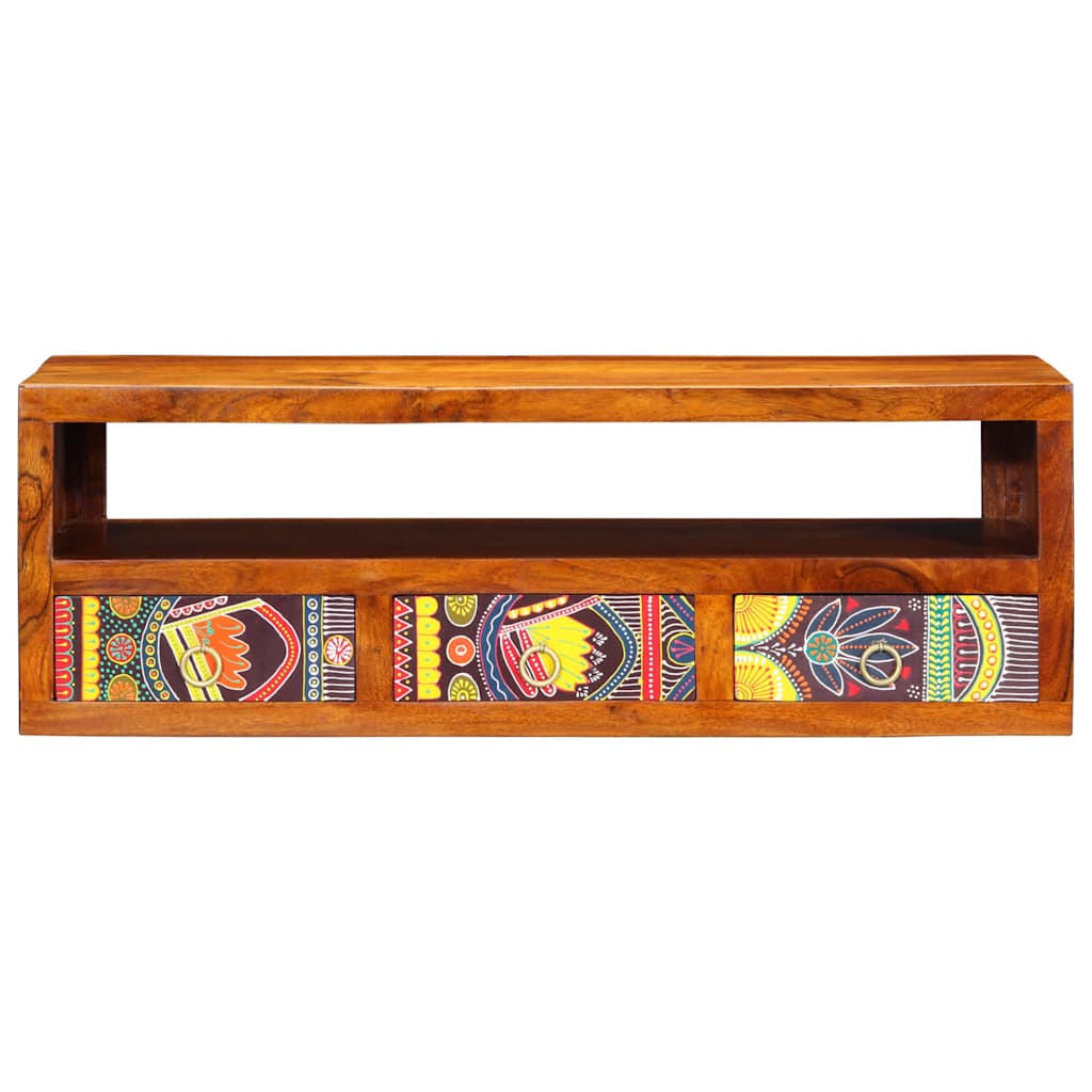 Veggmontert TV-skap flerfarget 90x30x30 heltre akasie