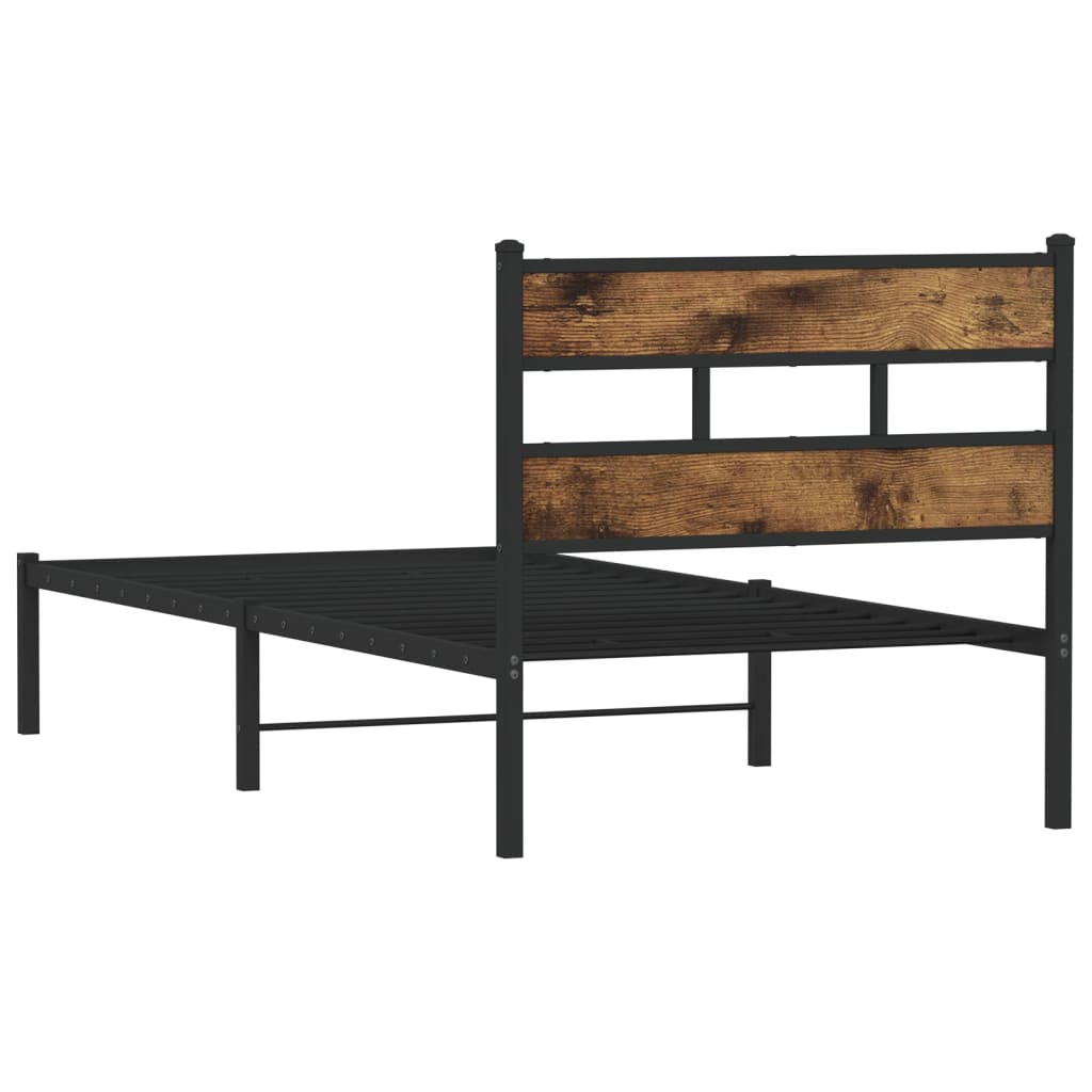 Sengeramme i metall uten madrass røkt eik 75x190 cm