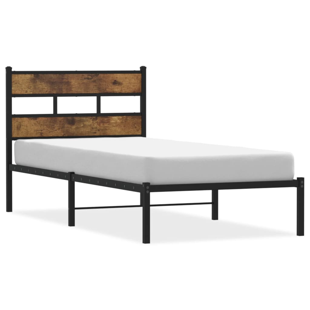Sengeramme i metall uten madrass røkt eik 100x190 cm