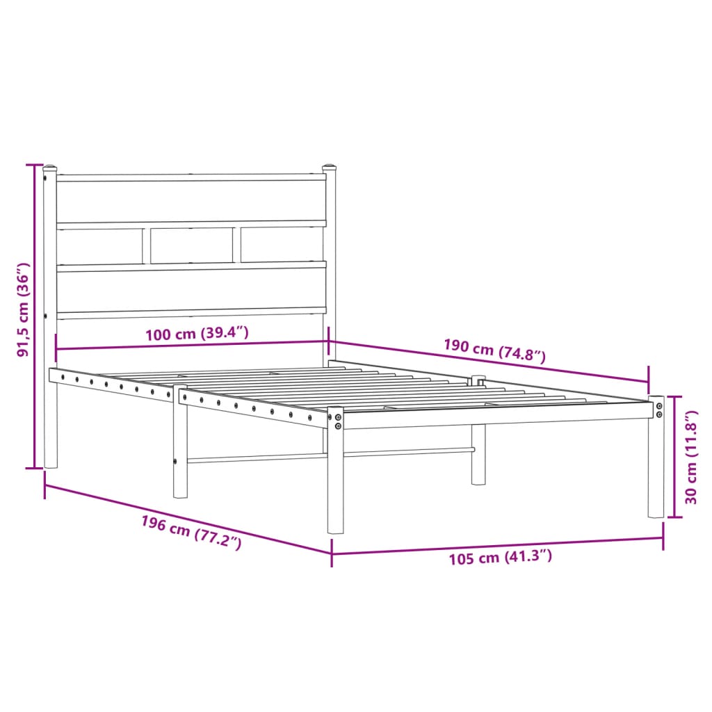 Sengeramme i metall uten madrass sonoma eik 100x190 cm