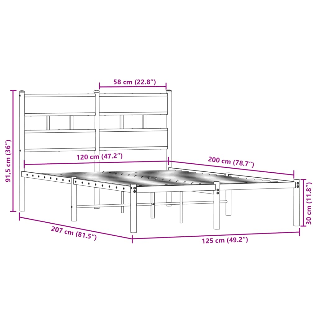 Sengeramme i metall uten madrass sonoma eik 120x200 cm