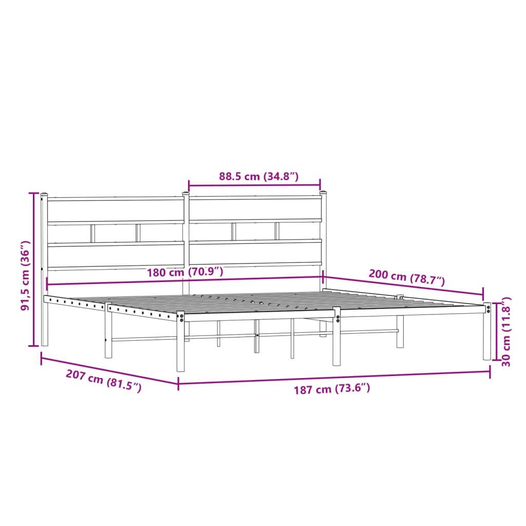 Sengeramme i metall uten madrass sonoma eik 180x200 cm