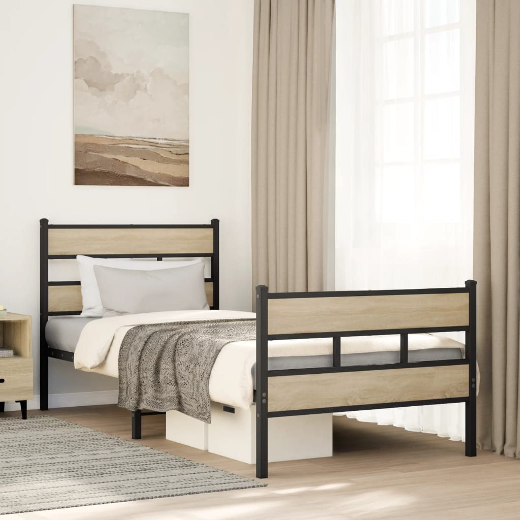 Sengeramme i metall uten madrass sonoma eik 90x190 cm vidaXL