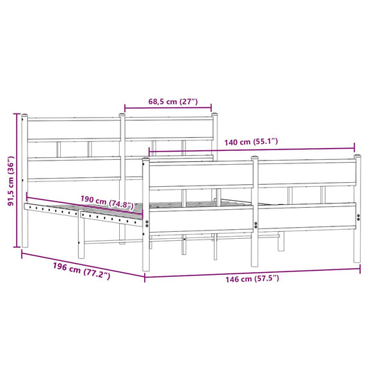 Sengeramme i metall uten madrass sonoma eik 140x190 cm