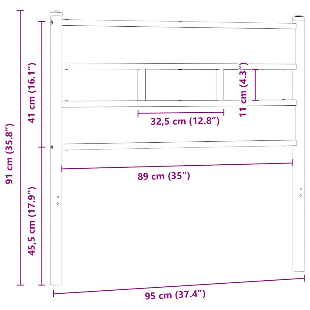 Utskiftbar sengegavl sonoma eik 90 cm jern og konstruert tre vidaXL