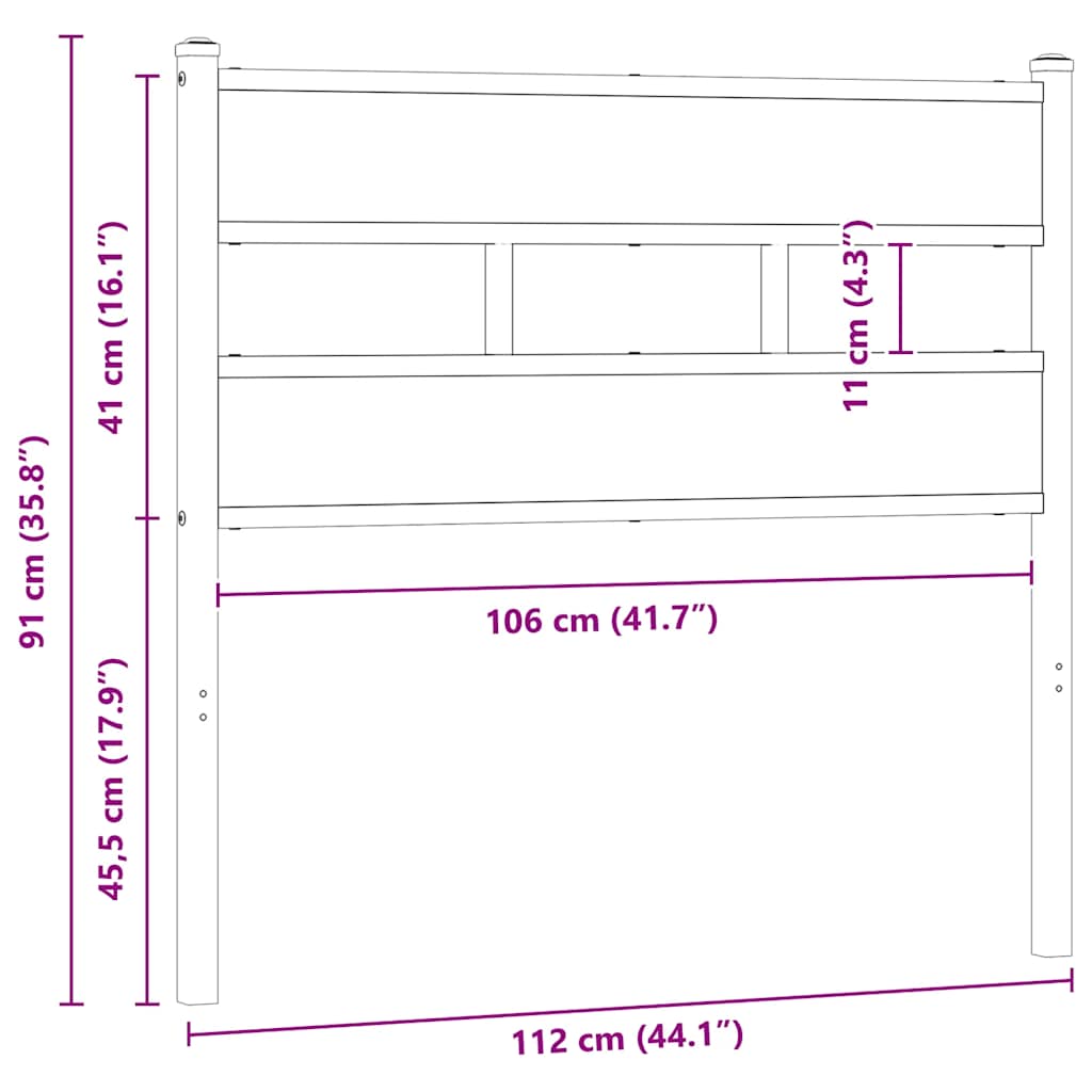 Utskiftbar sengegavl sonoma eik 107 cm jern og konstruert tre vidaXL