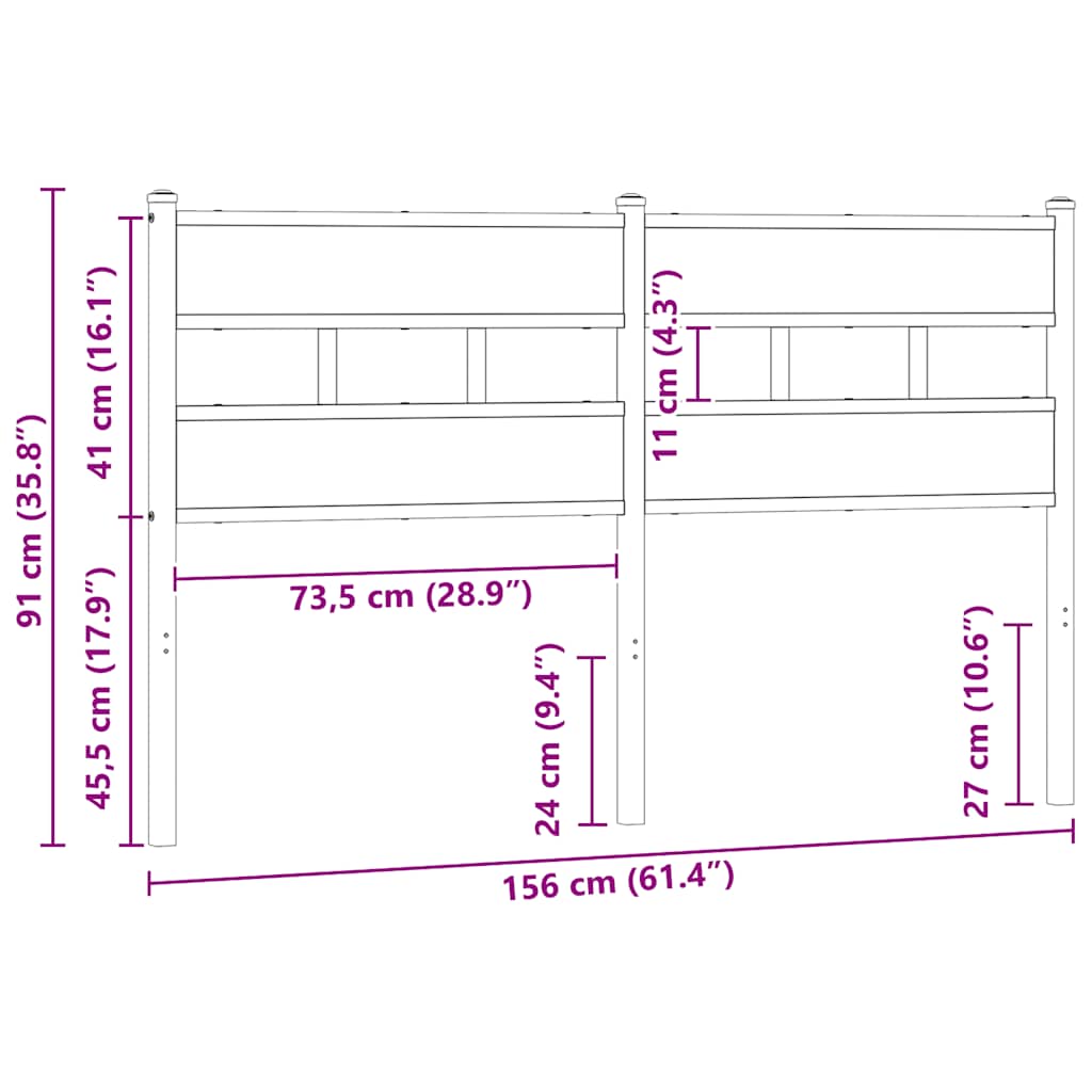 Utskiftbar sengegavl sonoma eik 150 cm jern og konstruert tre vidaXL