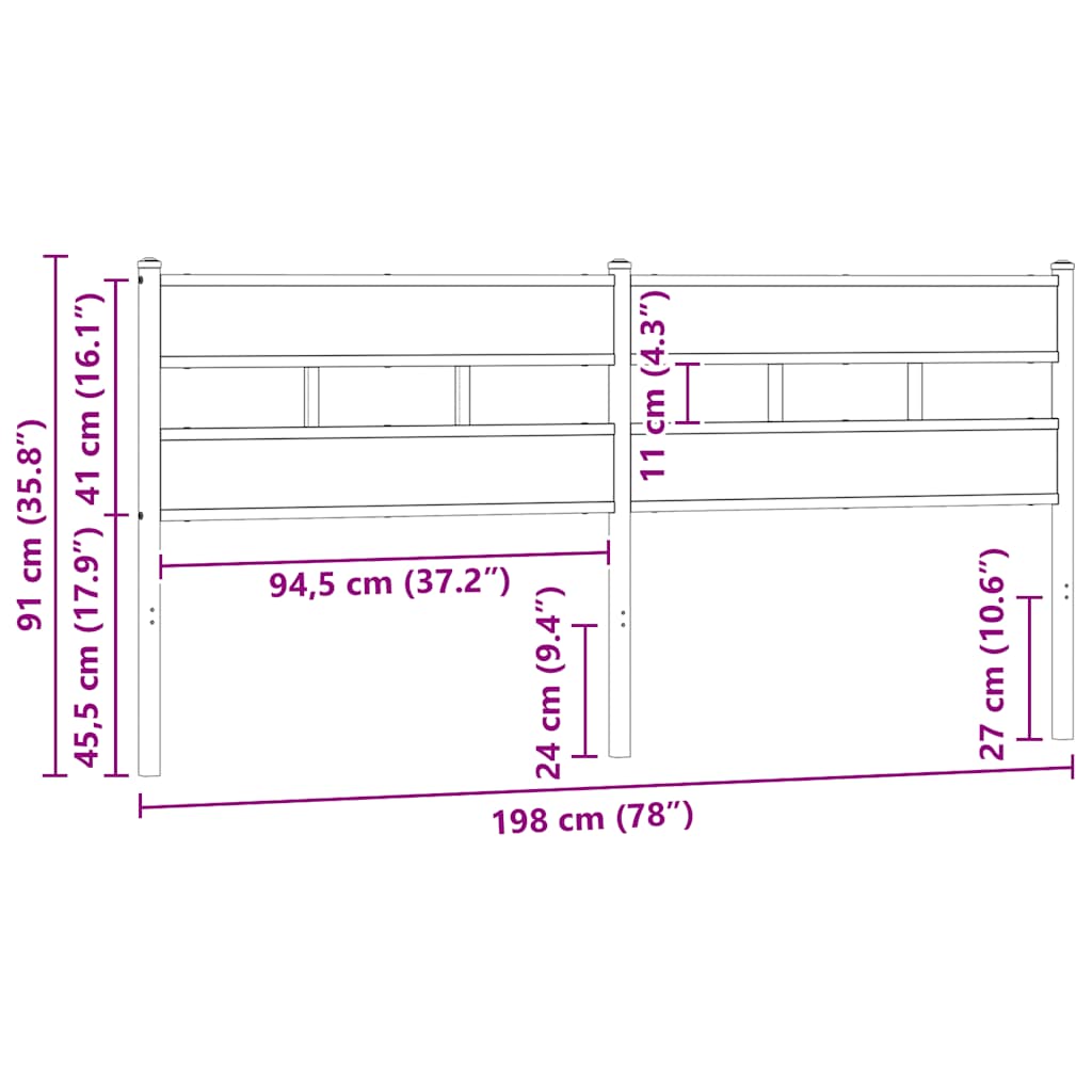 Utskiftbar sengegavl sonoma eik 193 cm jern og konstruert tre vidaXL