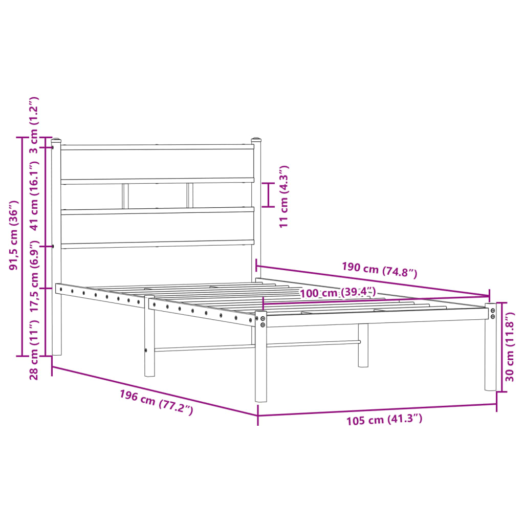 Sengeramme uten madrass med hodegavl brun eik 100x190 cm