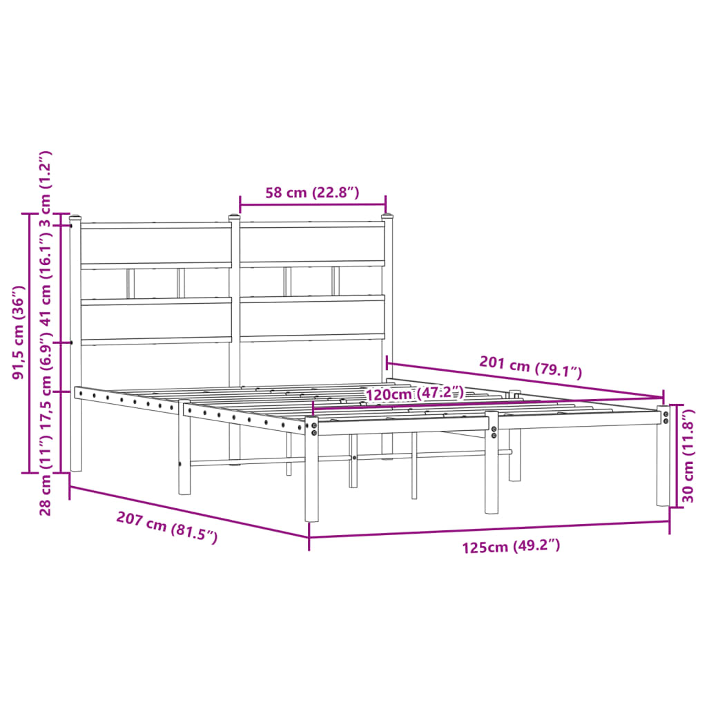 Sengeramme uten madrass med hodegavl brun eik 120x200 cm