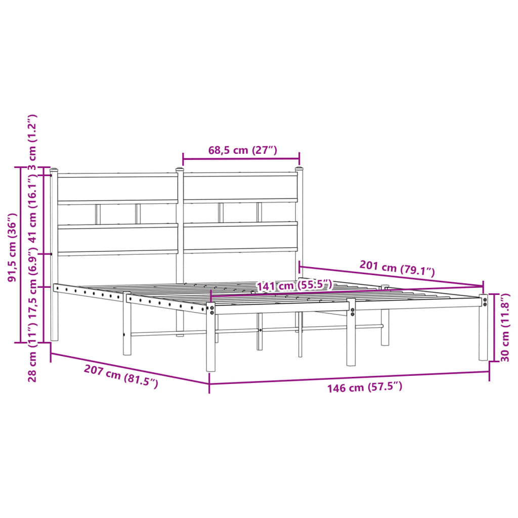 Sengeramme uten madrass med hodegavl brun eik 140x200 cm
