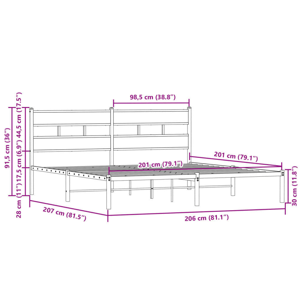 Sengeramme uten madrass med hodegavl brun eik 200x200 cm vidaXL