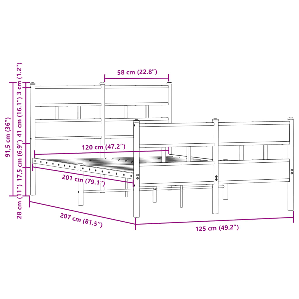 Sengeramme uten madrass med hodegavl og fotgavl 120x200 cm