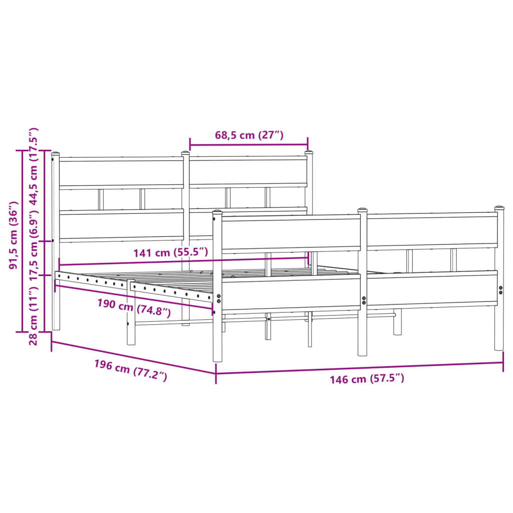 Sengeramme uten madrass med hodegavl og fotgavl 140x190 cm
