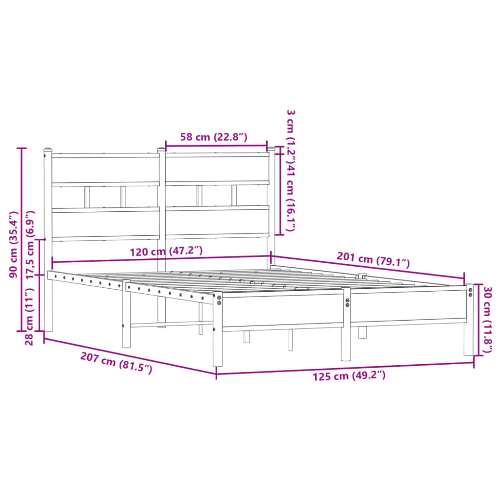 Sengeramme uten madrass med hodegavl sonoma eik 120x200 cm