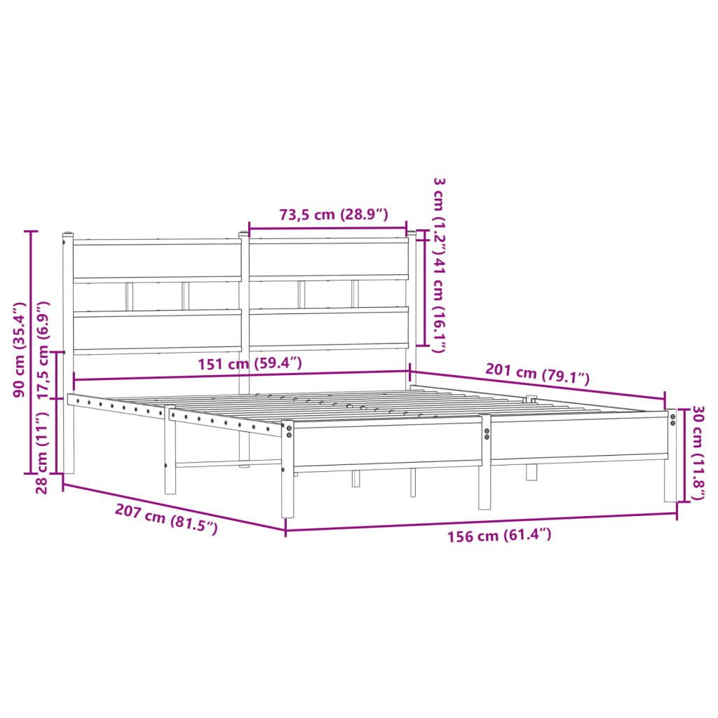 Sengeramme uten madrass med hodegavl sonoma eik 150x200 cm