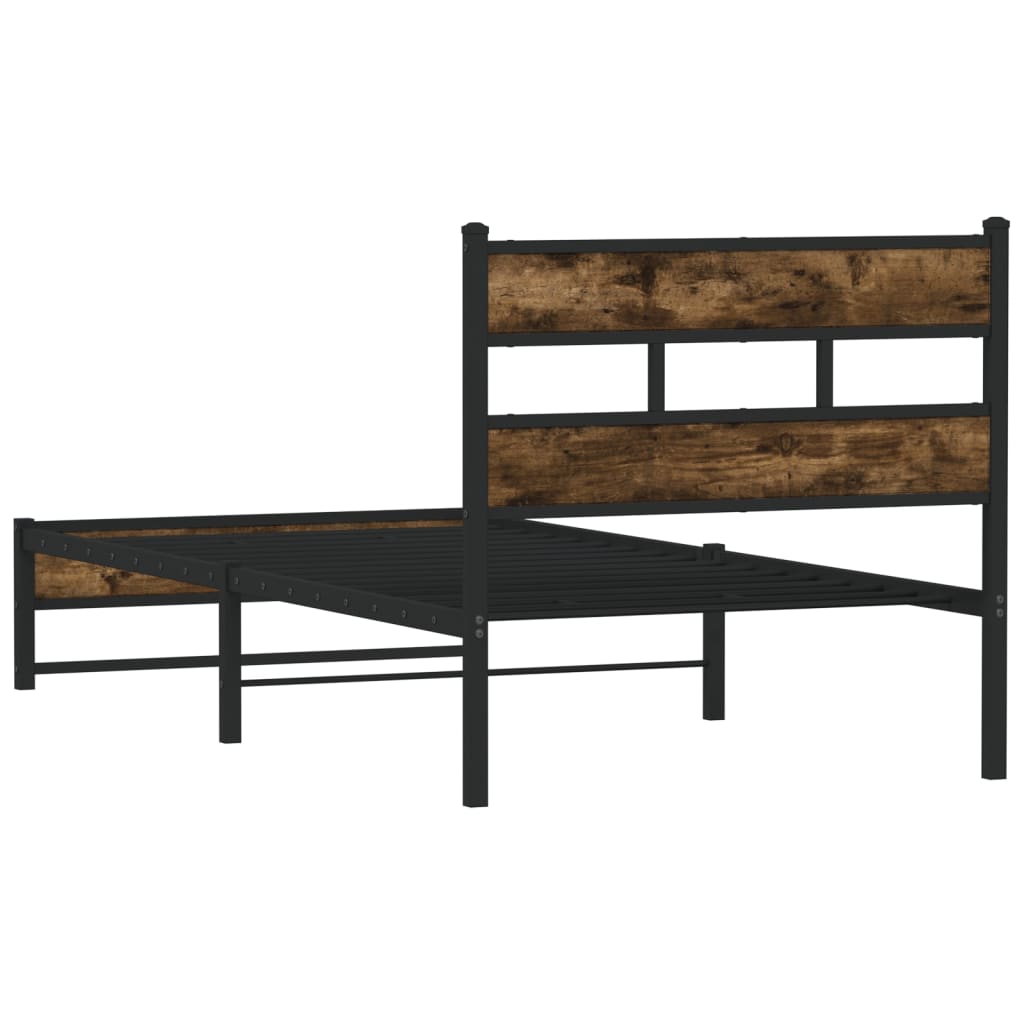 Sengeramme i metall uten madrass røkt eik 107x203 cm