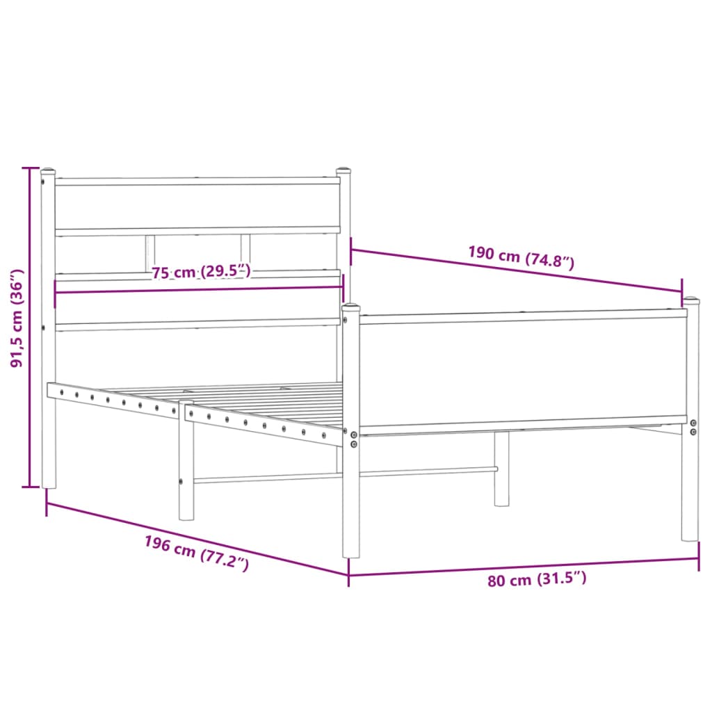 Sengeramme uten madrass røkt eik 75x190 cm konstruert tre