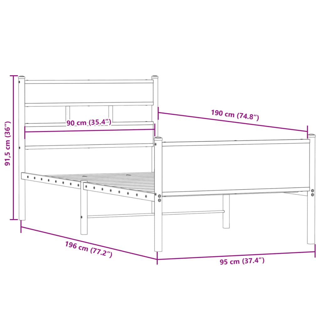 Sengeramme uten madrass røkt eik 90x190 cm konstruert tre