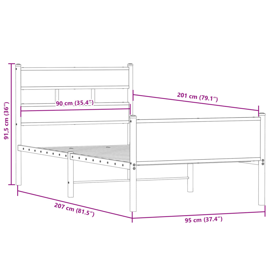 Sengeramme uten madrass røkt eik 90x200 cm konstruert tre